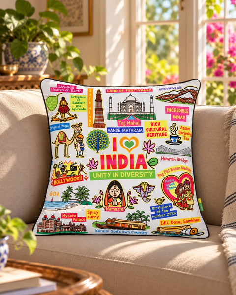 White India Cushion Cover