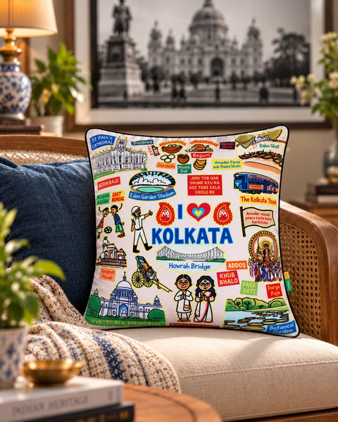 White Kolkata Cushion Cover