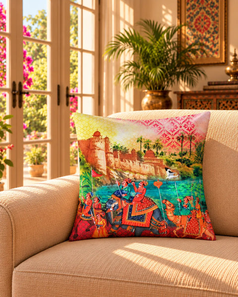 Indian Art Parade Cushion Cover