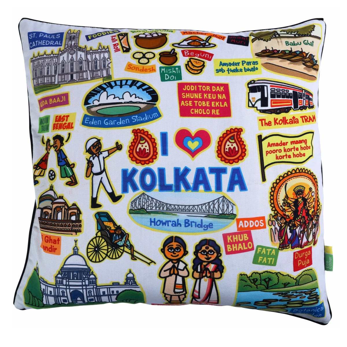White Kolkata Cushion Cover